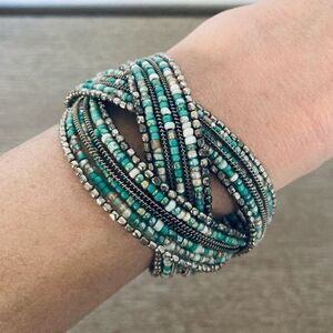 Boho Beaded Teal Cuff Bracelet